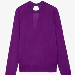 Emma sweater merino wool open crossover back purple XS NWOT
